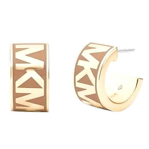 NWT Michael Kors MK Logo Gold Hoop Earrings - Picture 1 of 6